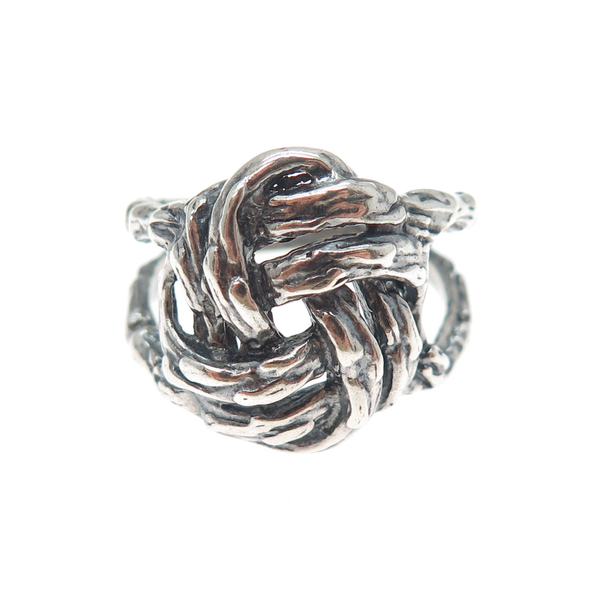 925 Sterling Silver Vintage Modernist Twisted Knot Oxidized Ring Size 9.5