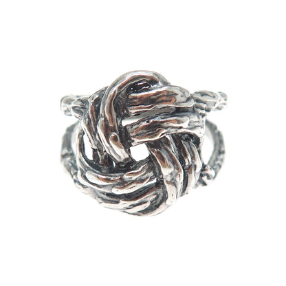 925 Sterling Silver Vintage Modernist Twisted Knot Oxidized Ring Size 9.5