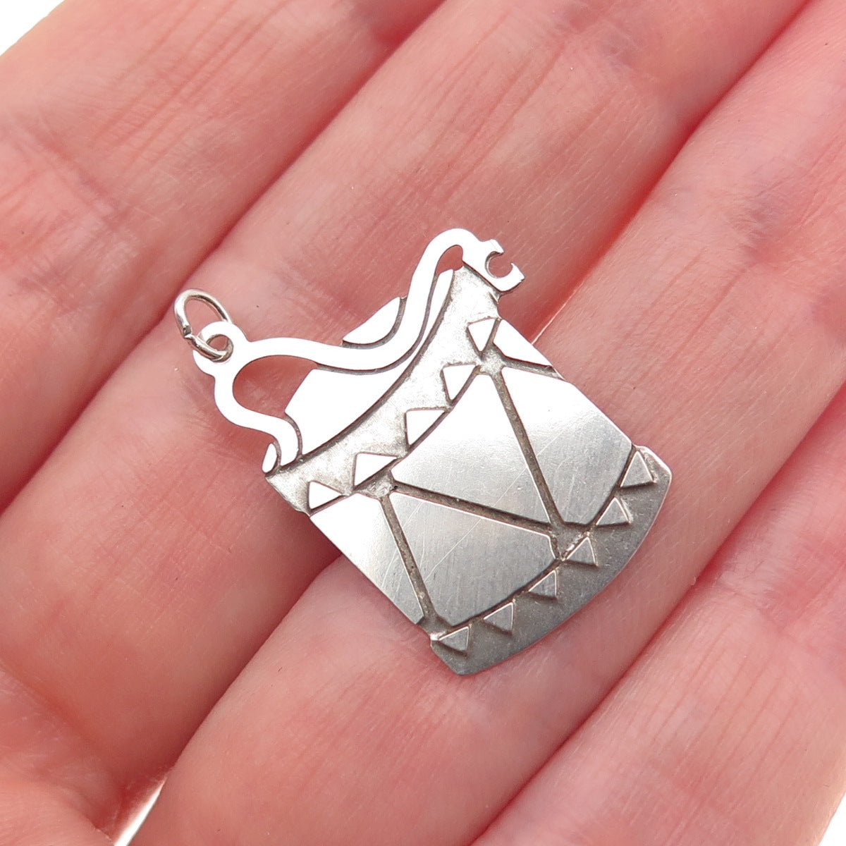 925 Sterling Silver Vintage Drum Tag Mini Charm Pendant
