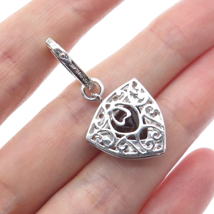 FADI 925 Sterling Silver Real Triangle-Cut Smoky Quartz & Round-Cut C Z Pendant
