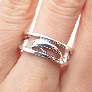 925 Sterling Silver Vintage Dolphin Oxidized Band Ring Size 9