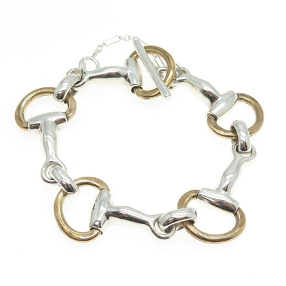 925 Sterling Silver 2-Tone Vintage Mexico Snaffle Bit Bracelet 6"