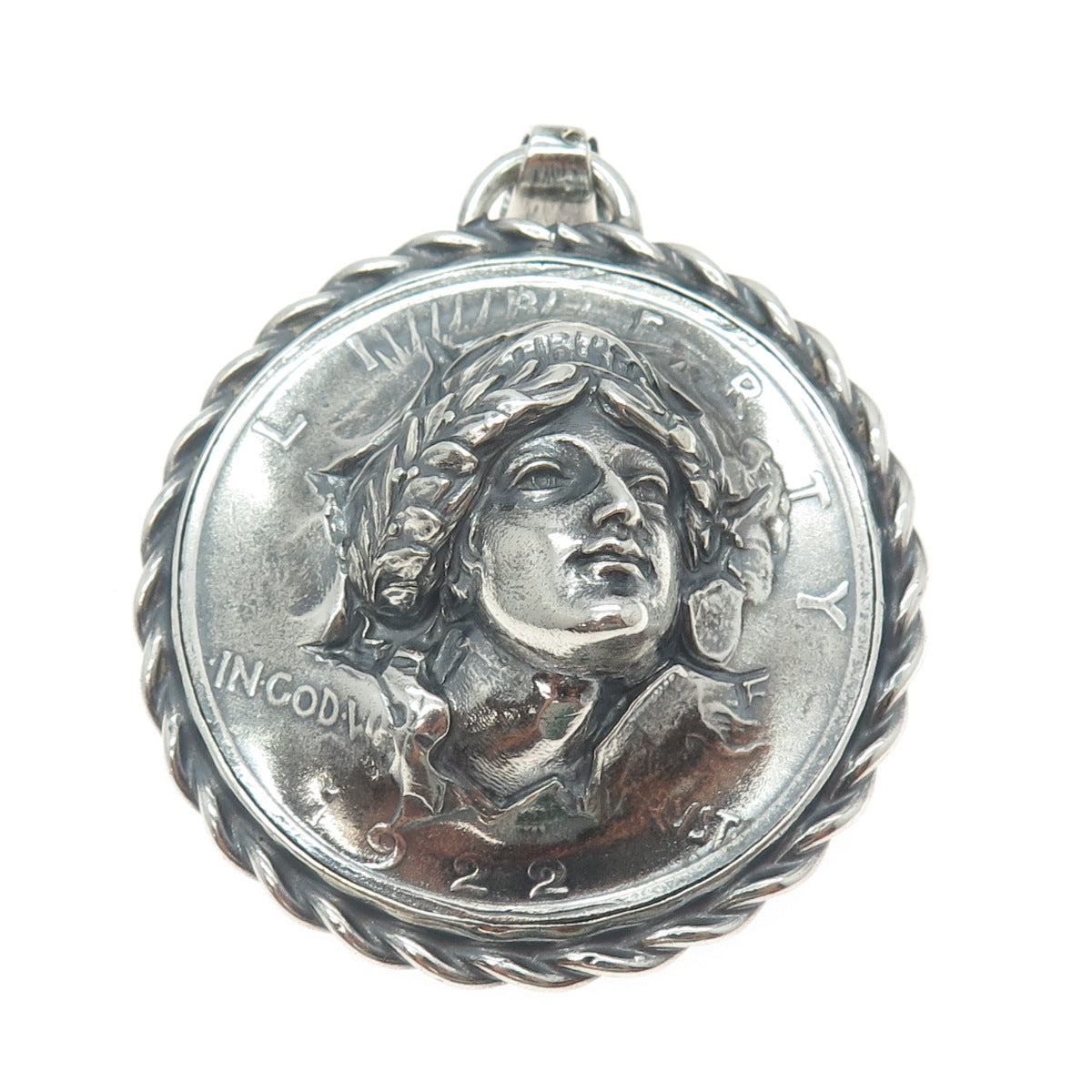 925 Sterling Frame 900 Silver Antique 1922 One Dollar "Peace Dollar" Pin Pendant