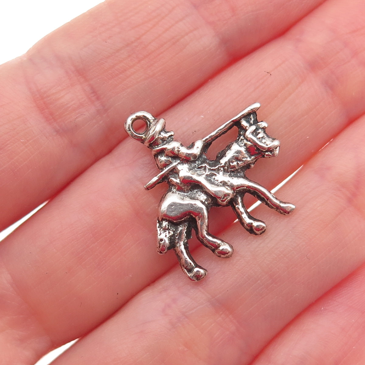 925 Sterling Silver Vintage Cowboy on Horse Oxidized Mini Charm Pendant