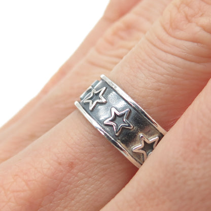925 Sterling Silver Vintage Mexico Star All Around Oxidized Band Ring Size 8.25