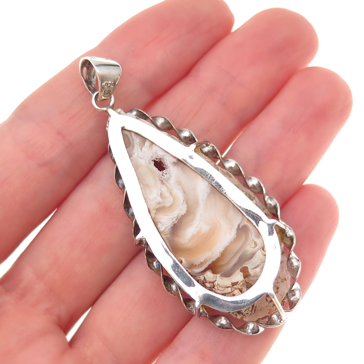 Luli Hamersztein 925 Sterling Silver Vintage Real Druzy Agate Teardrop Pendant