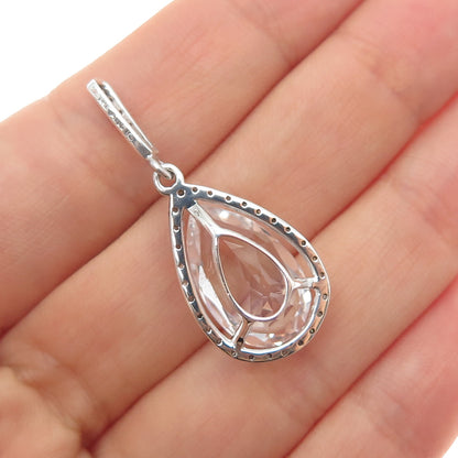 925 Sterling Silver Real Round-Cut Diamond & Pear-Cut White Topaz Charm Pendant