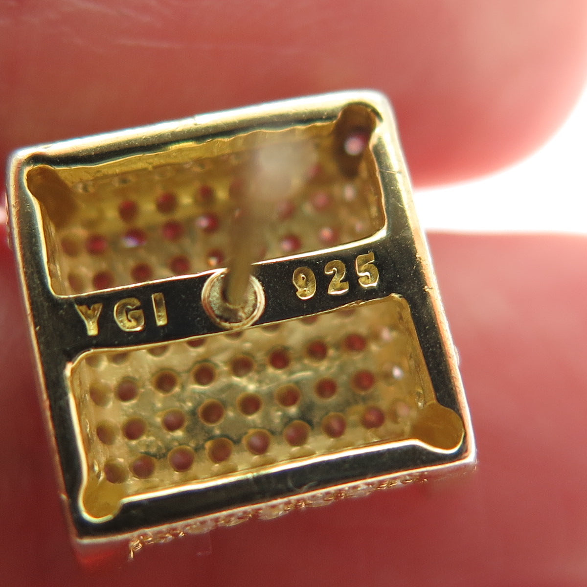 925 Sterling Silver Gold Plated Round-Cut C Z Sparkle Square Stud Earrings