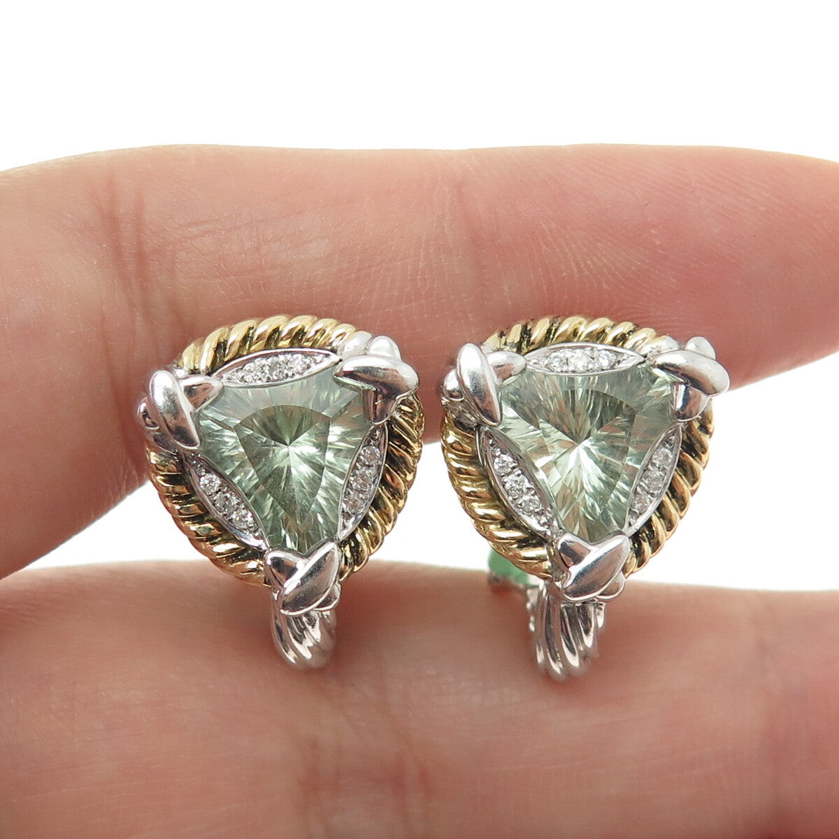 DANWAK 18K Gold Sterling 18-Diamond 0.11ct 2-Amethyst 3.77ct Omega Back Earrings