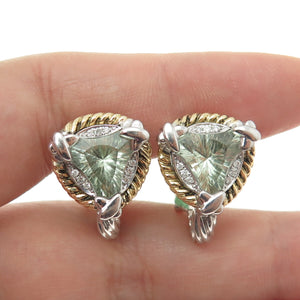 DANWAK 18K Gold Sterling 18-Diamond 0.11ct 2-Amethyst 3.77ct Omega Back Earrings