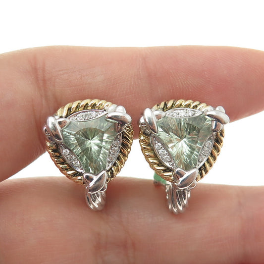 DANWAK 18K Gold Sterling 18-Diamond 0.11ct 2-Amethyst 3.77ct Omega Back Earrings