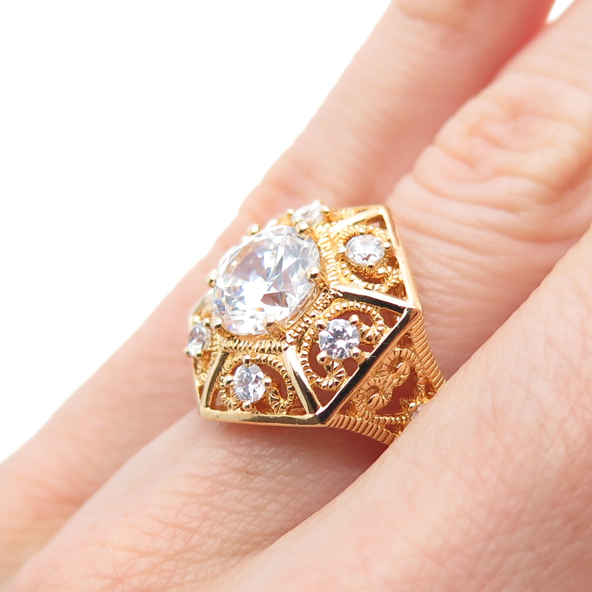 925 Sterling Silver Gold Plated Round-Cut C Z Snowflake Ring Size 5