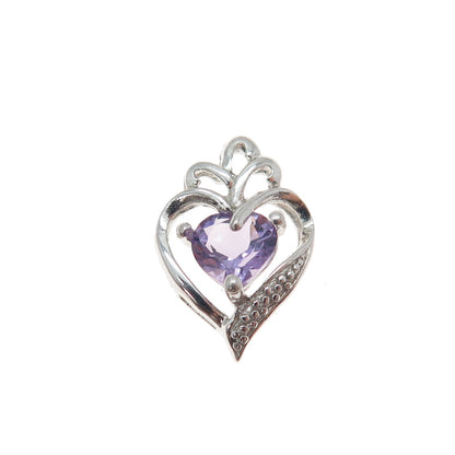 925 Sterling Silver Real Amethyst Heart Minimalist Slide Pendant