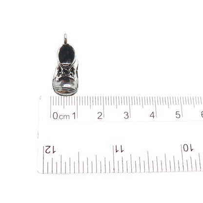 925 Sterling Silver Vintage It's a Boy Baby Shoe Oxidized Mini 3D Charm Pendant