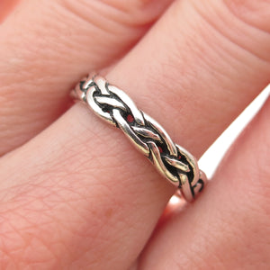 925 Sterling Silver Vintage Celtic Knot Braided Oxidized Band Ring Size 7.5