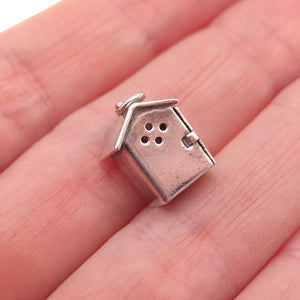 Wells 925 Sterling Silver Antique Art Deco Outhouse 3D Mini Open Charm Pendant