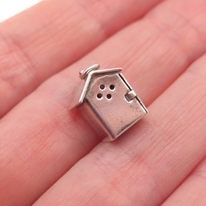 Wells 925 Sterling Silver Antique Art Deco Outhouse 3D Mini Open Charm Pendant