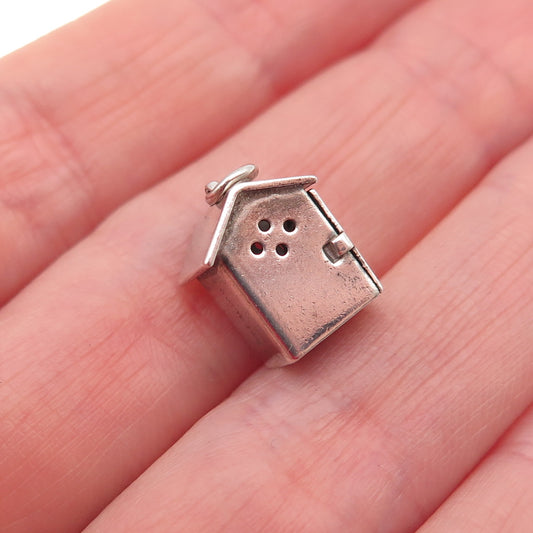 Wells 925 Sterling Silver Antique Art Deco Outhouse 3D Mini Open Charm Pendant