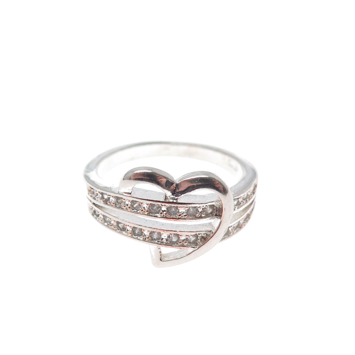 925 Sterling Silver Round-Cut C Z Heart Ring Size 5.75