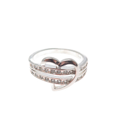 925 Sterling Silver Round-Cut C Z Heart Ring Size 5.75