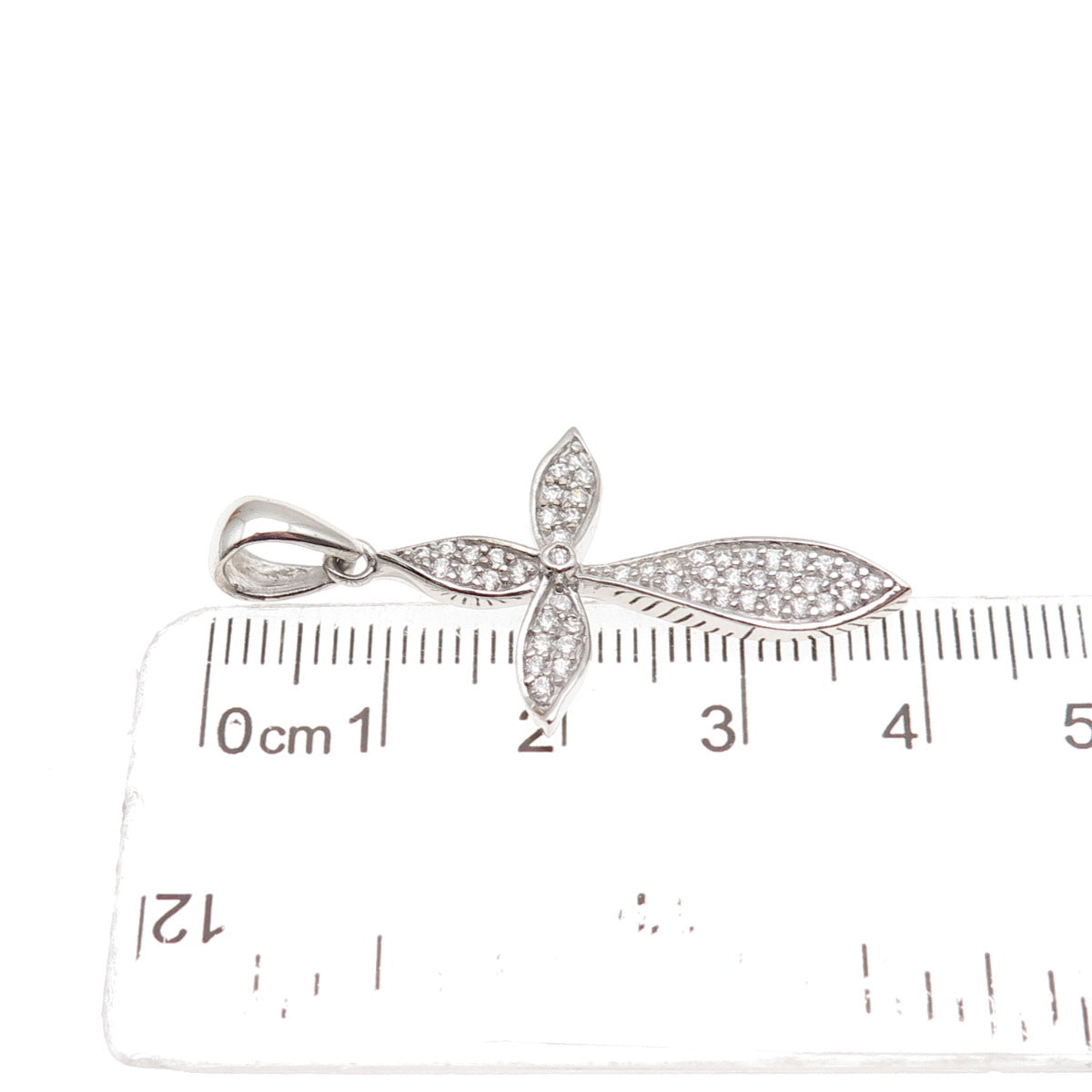 925 Sterling Silver Round-Cut C Z Cross Charm Pendant