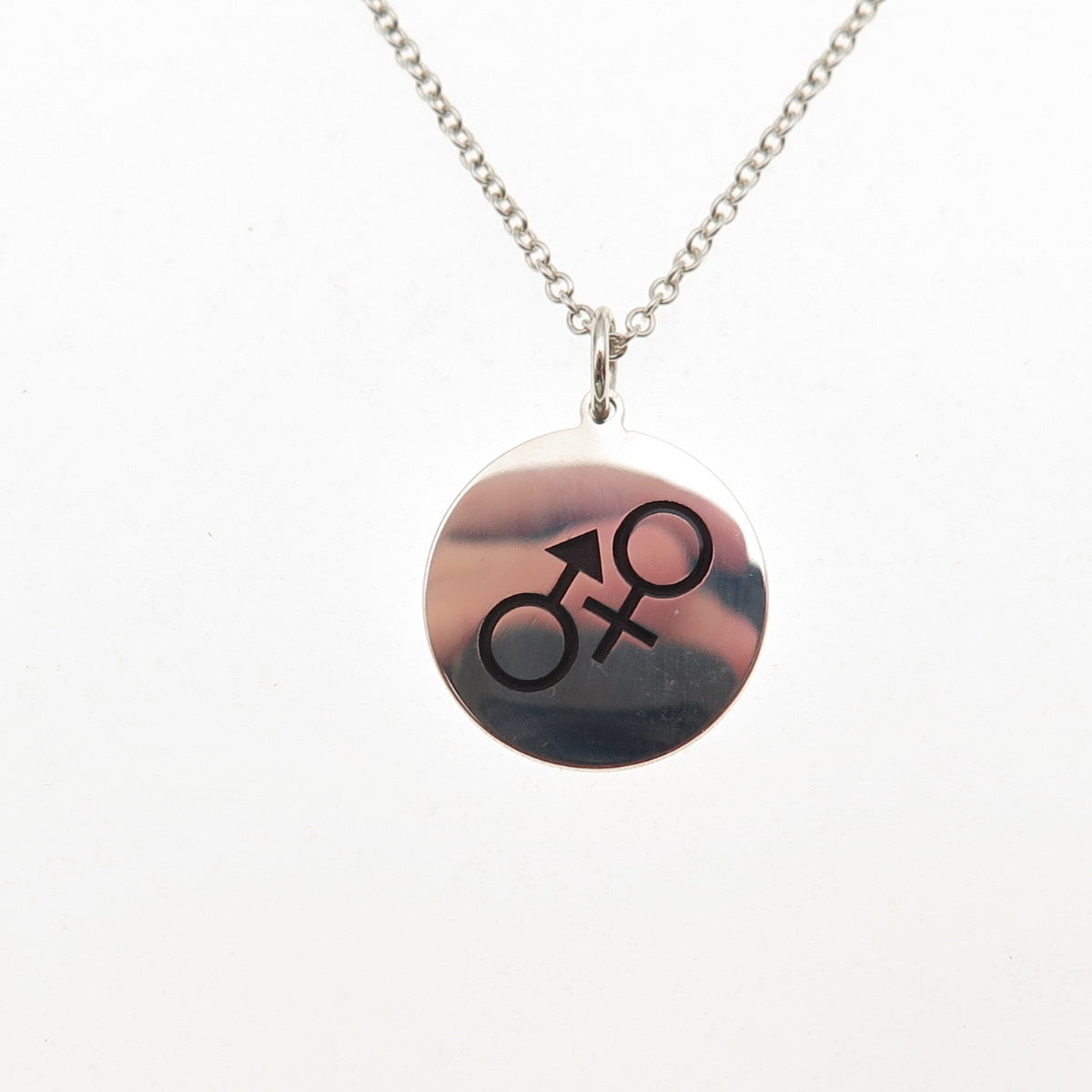 925 Sterling Silver Enamel Male & Female Symbol Cable Chain Necklace 18"