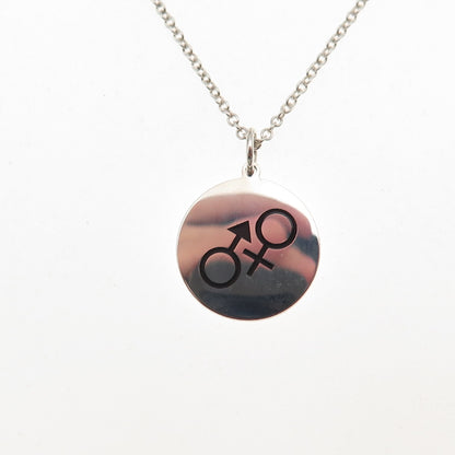 925 Sterling Silver Enamel Male & Female Symbol Cable Chain Necklace 18"