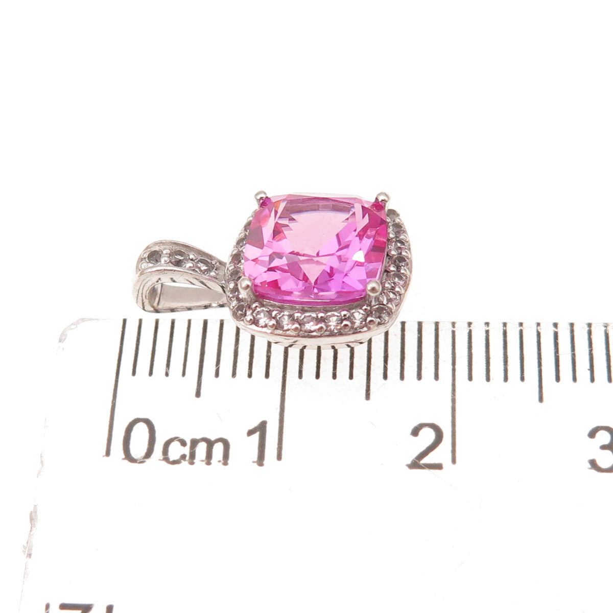 925 Sterling Silver Real White Topaz & Lab-Created Pink Sapphire Charm Pendant