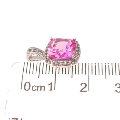 925 Sterling Silver Real White Topaz & Lab-Created Pink Sapphire Charm Pendant