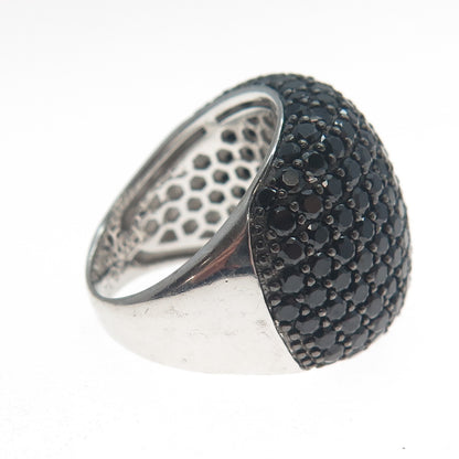 925 Sterling Silver Real Black Spinel Gemstone Cluster Wide Ring Size 7