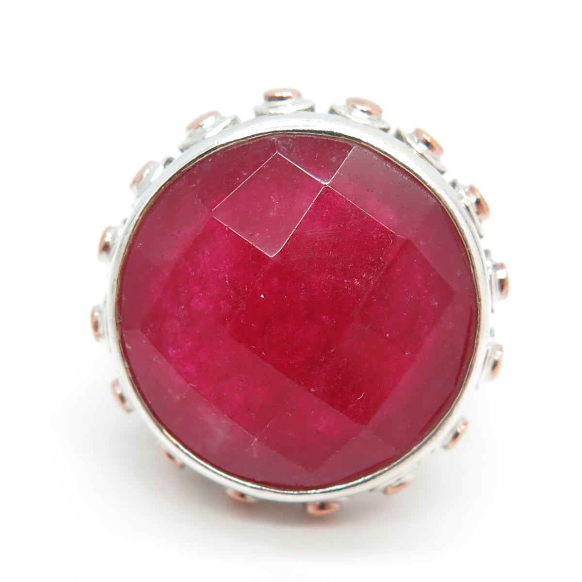 BARSE 925 Sterling Silver 2-Tone Vintage Real Ruby Statement Ring Size 6