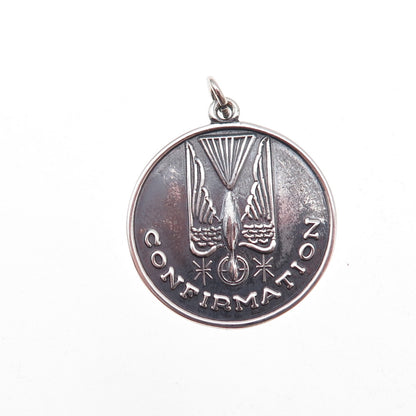 925 Sterling Silver Vintage Confirmation Religious Oxidized Charm Pendant