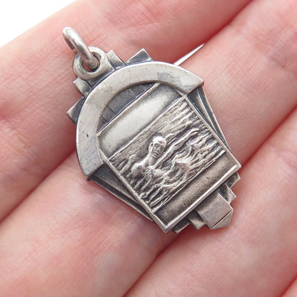 NOBLE & CO. Sterling Silver Vintage 1959 BCC Swimming Medal 2nd Place Pendant
