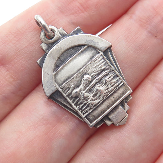 NOBLE & CO. Sterling Silver Vintage 1959 BCC Swimming Medal 2nd Place Pendant