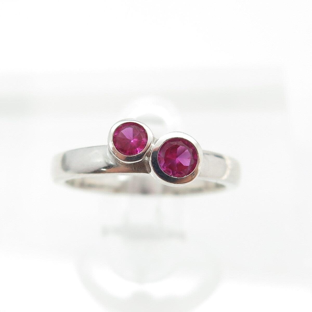 925 Sterling Silver Round-Cut Lab-Created Pink Sapphire Ring Size 4.75