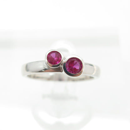 925 Sterling Silver Round-Cut Lab-Created Pink Sapphire Ring Size 4.75