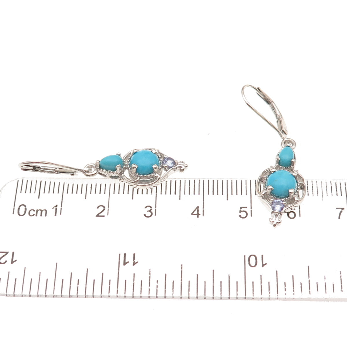 Chuck Clemency 925 Sterling Silver Real Turquoise & Tanzanite Dangle Earrings