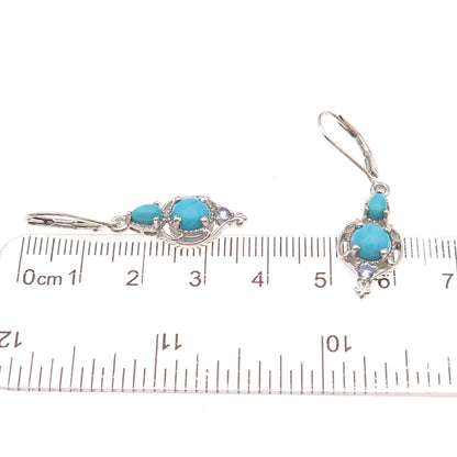 Chuck Clemency 925 Sterling Silver Real Turquoise & Tanzanite Dangle Earrings