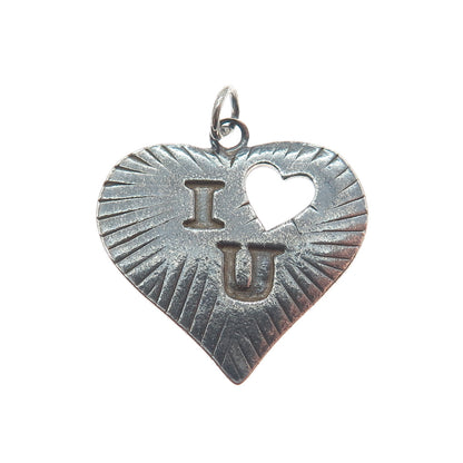 925 Sterling Silver Vintage I Love You Heart Oxidized Charm Pendant