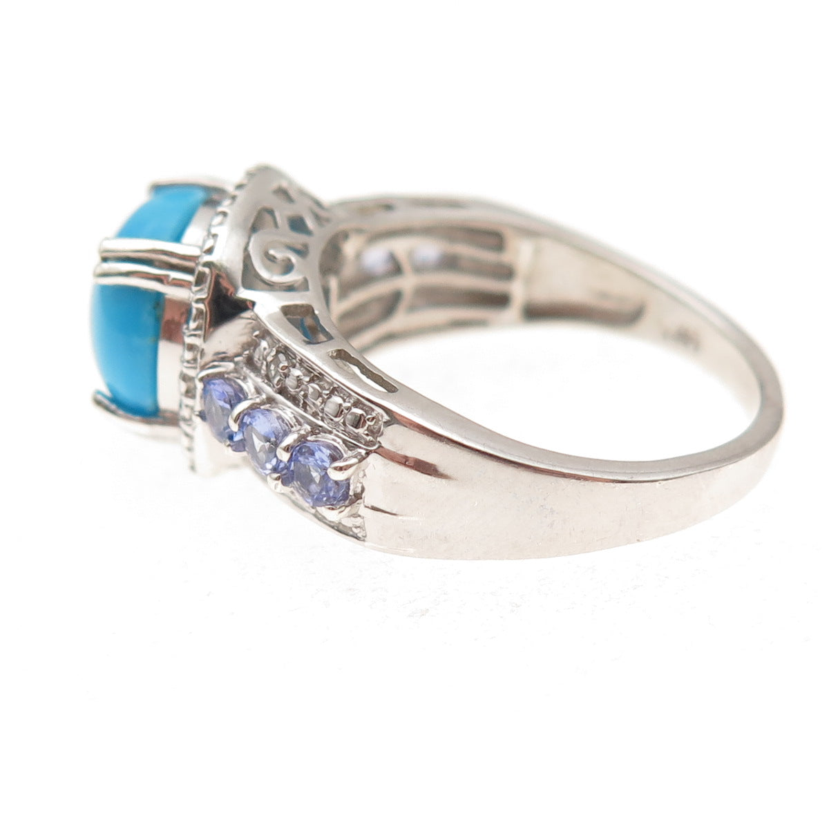Chuck Clemency 925 Sterling Silver Real Diamond Turquoise Tanzanite Ring Size 8