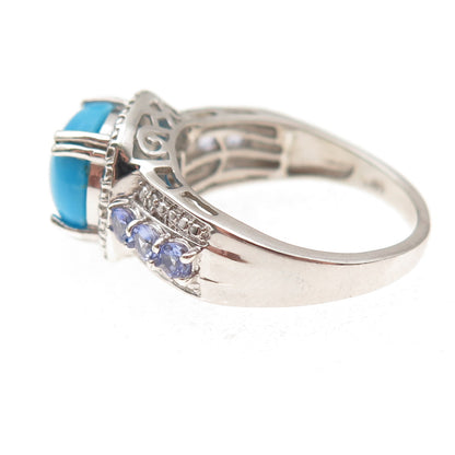 Chuck Clemency 925 Sterling Silver Real Diamond Turquoise Tanzanite Ring Size 8