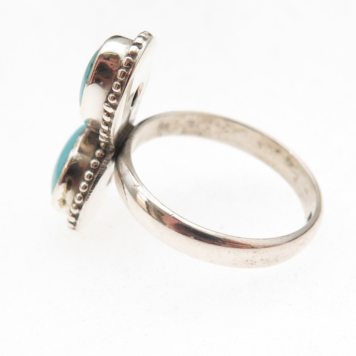 925 Sterling Silver Vintage Real Tyrone Turquoise Oxidized Ring Size 8.25