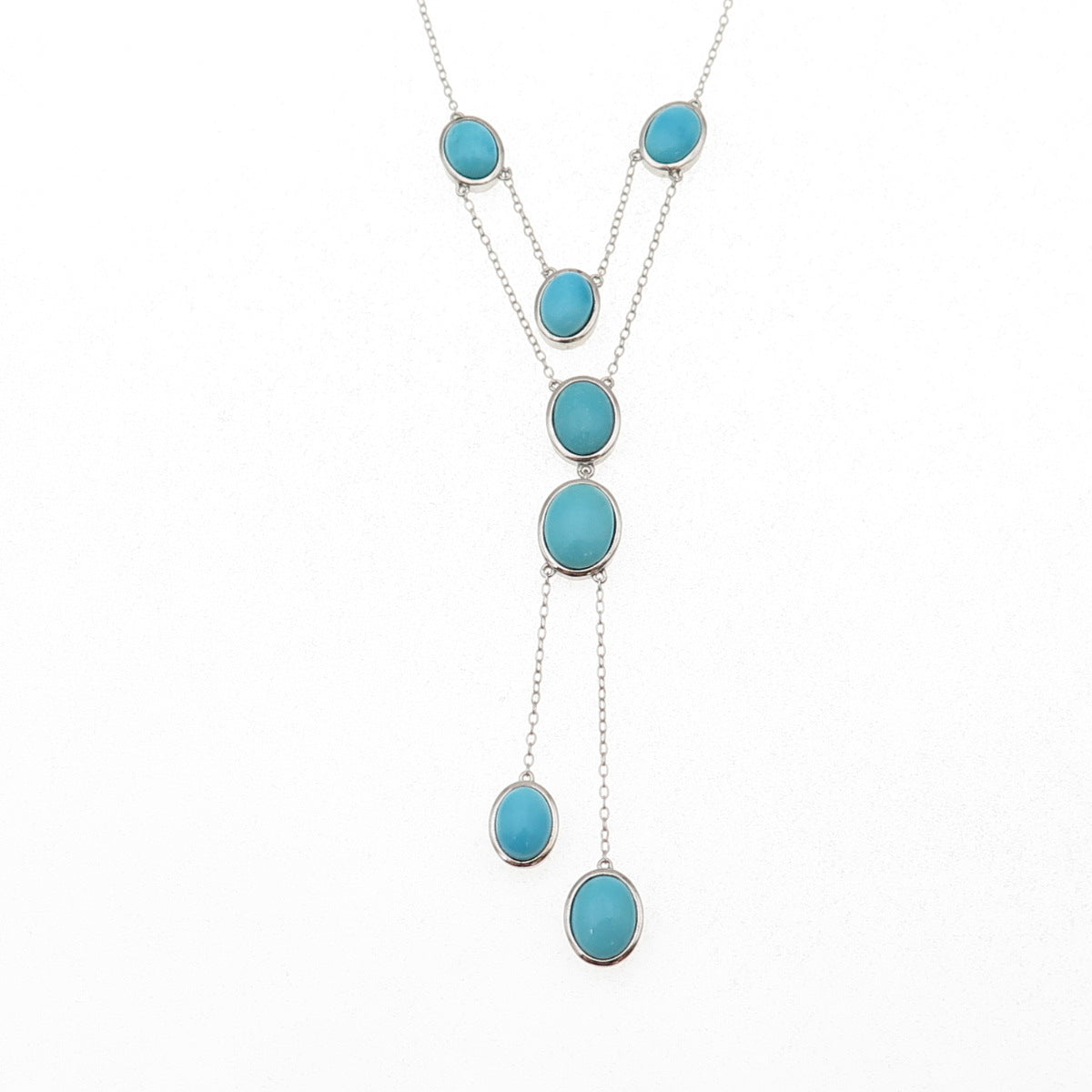 925 Sterling Silver Real Sleeping Beauty Turquoise Cable Chain Necklace 18"