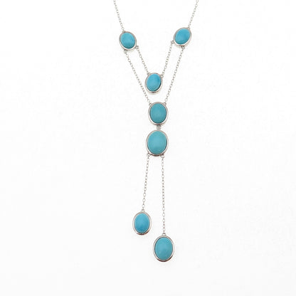 925 Sterling Silver Real Sleeping Beauty Turquoise Cable Chain Necklace 18"