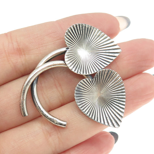 BEAU 925 Sterling Silver Antique Art Deco Striped Leaf Pin Brooch