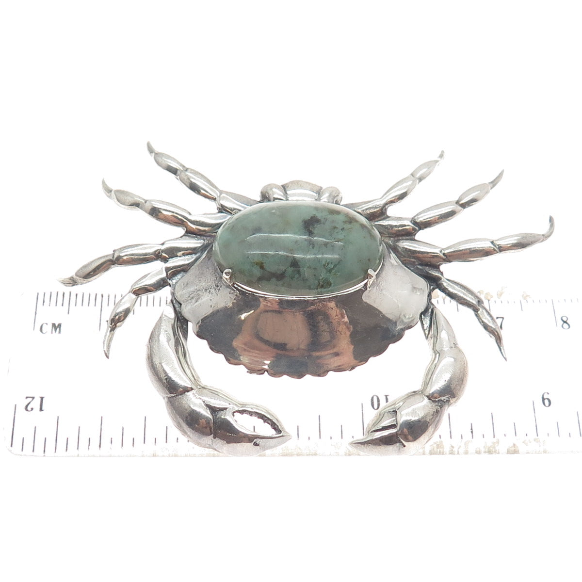 GREAT FALLS METAL WORKS 925 Sterling Silver Vintage Turquoise Gem Crab Brooch
