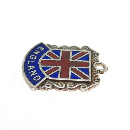 925 Sterling Silver Vintage 1973 Enamel United Kingdom Flag Minimalist Pendant