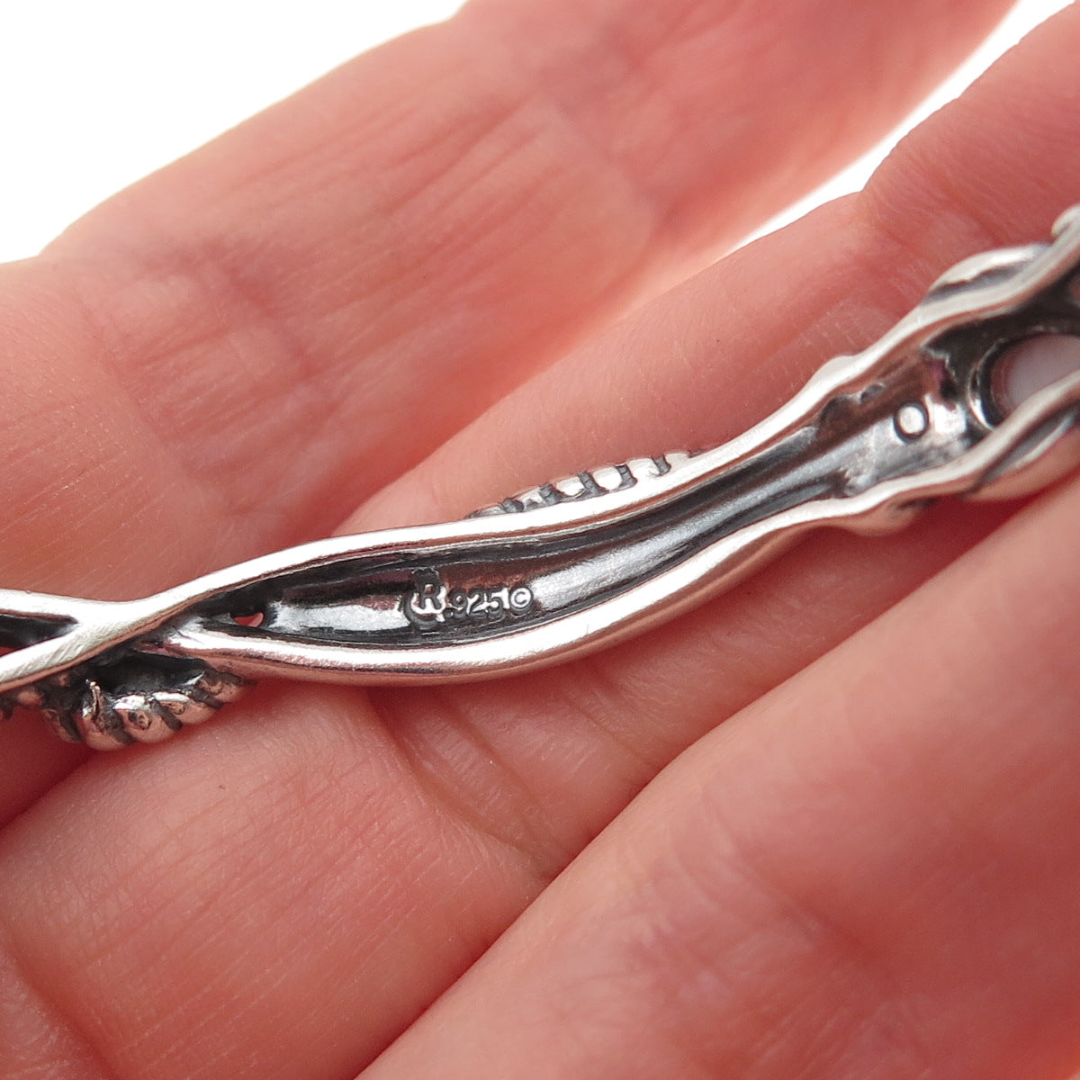 Carolyn Pollack 925 Sterling Silver Vintage Real MOP Adjustable Cuff Bracelet 7"