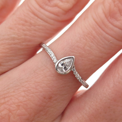 925 Sterling Silver Pear & Round-Cut C Z Bypass Ring Size 7