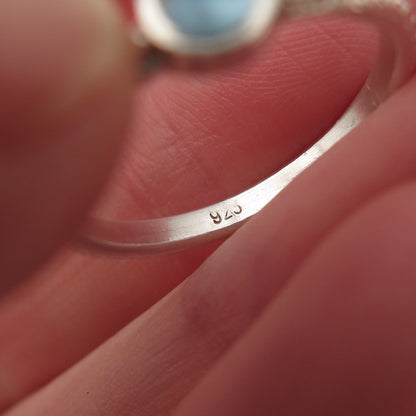 925 Sterling Silver Vintage Real Aquamarine Oxidized Ring Size 6.25